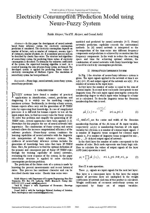 (PDF) Electricity Consumption Prediction Model Using Neuro-Fuzzy System