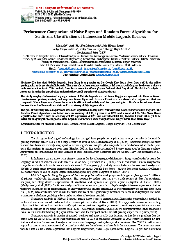 (PDF) Performance Comparison of Naive Bayes and Random Forest ...