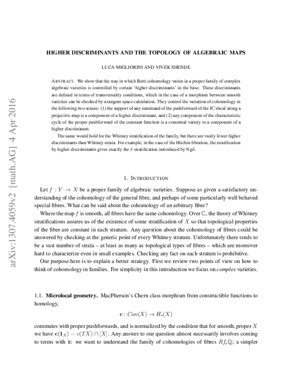 (PDF) Higher discriminants and the topology of algebraic maps