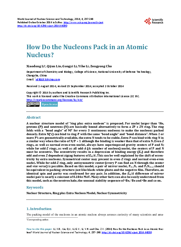 (PDF) How Do the Nucleons Pack in an Atomic Nucleus?