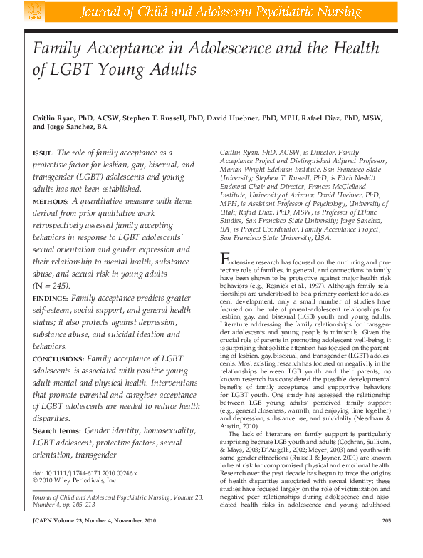 (PDF) Family Acceptance in Adolescence and the Health of LGBT Young Adults