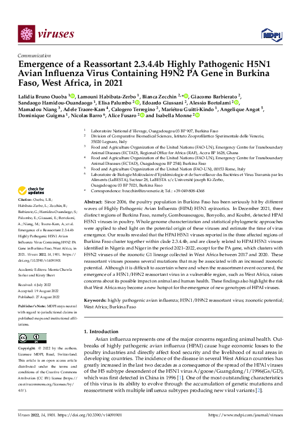 (PDF) Emergence of a Reassortant 2.3.4.4b Highly Pathogenic H5N1 Avian ...
