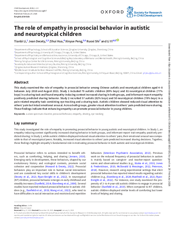 (PDF) The role of empathy in prosocial behavior in autistic and ...