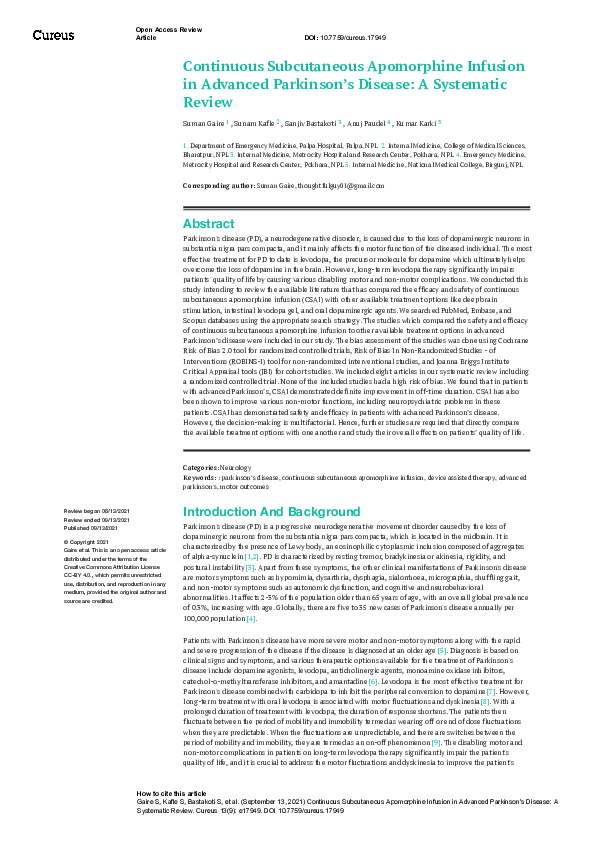 (PDF) Continuous Subcutaneous Apomorphine Infusion in Advanced ...
