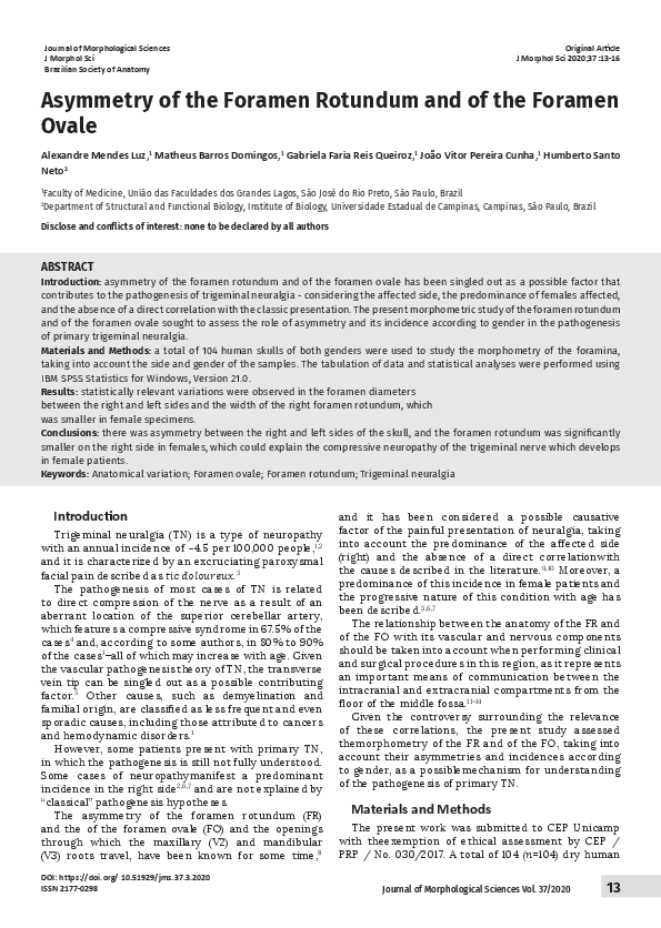 (PDF) Asymmetry of the Foramen Rotundum and of the Foramen Ovale