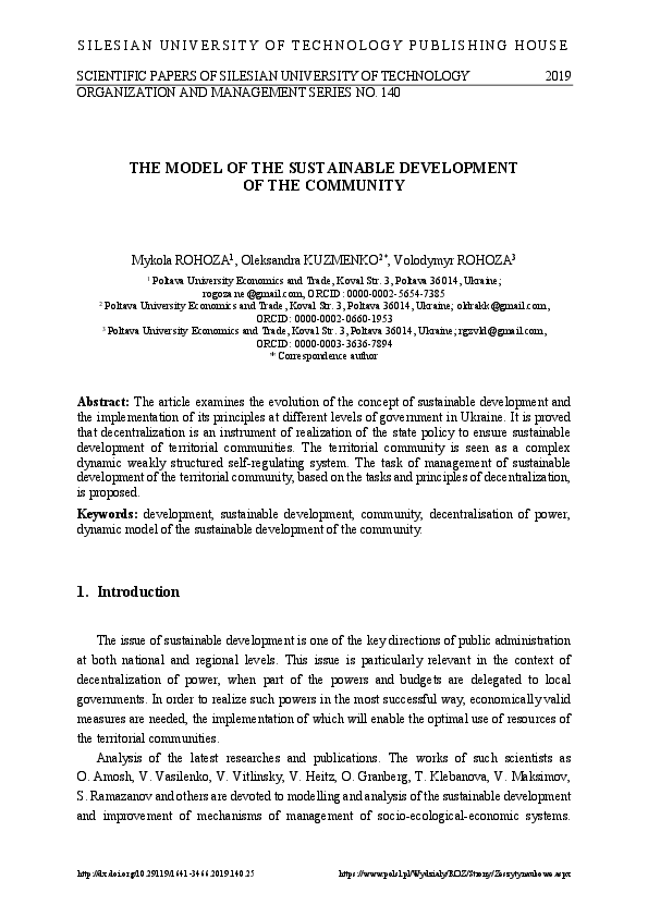 (PDF) The Model of the Sustainable Development of the Community