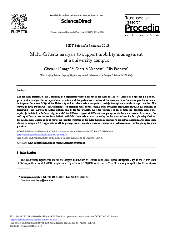 (PDF) Multi-criteria Analysis to Support Mobility Management at a ...