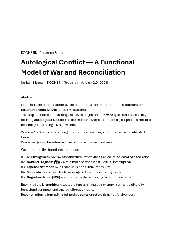 (PDF) Autological Conflict - A Functional Model of War and Reconciliation