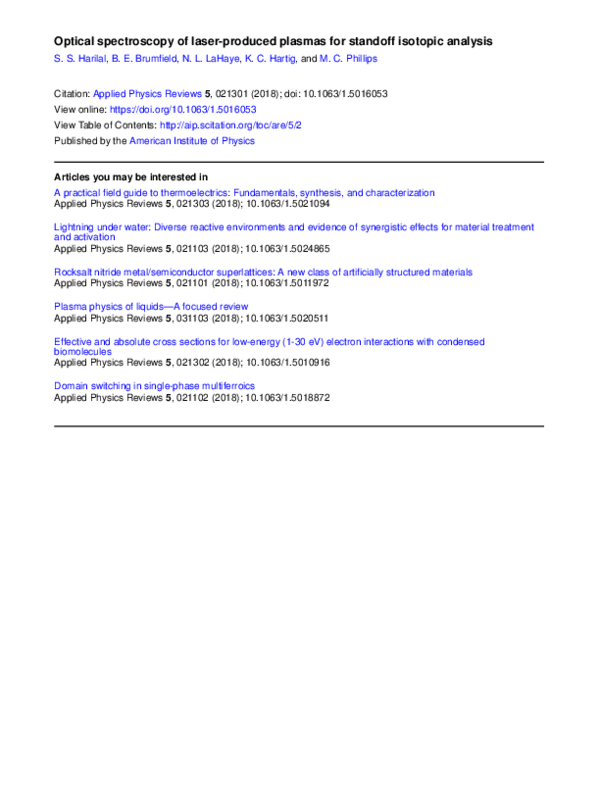 (PDF) Optical spectroscopy of laser-produced plasmas for standoff ...