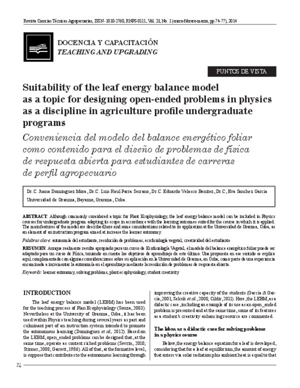 (PDF) Suitability of the leaf energy balance model as a topic for ...