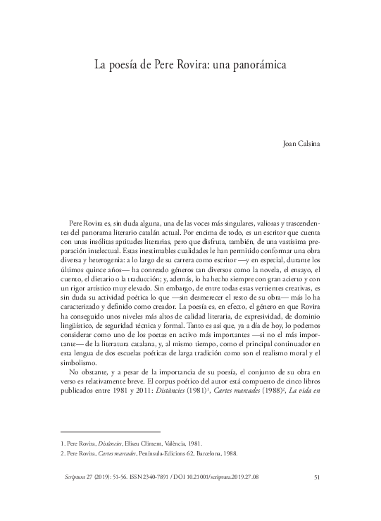 (PDF) La poesía de Pere Rovira: una panorámica