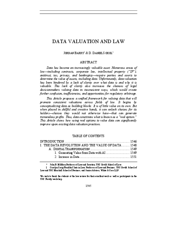 (PDF) DATA VALUATION AND LAW