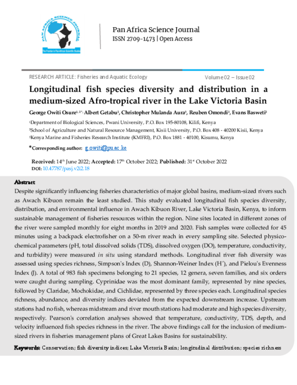 (PDF) Longitudinal fish species diversity and distribution in a medium ...