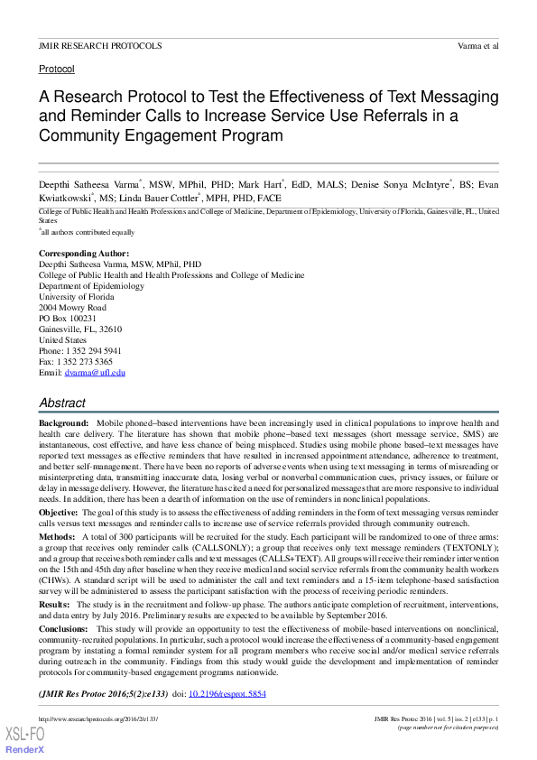 (PDF) A Research Protocol to Test the Effectiveness of Text Messaging ...