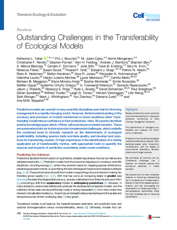 (PDF) Outstanding Challenges in the Transferability of Ecological Models