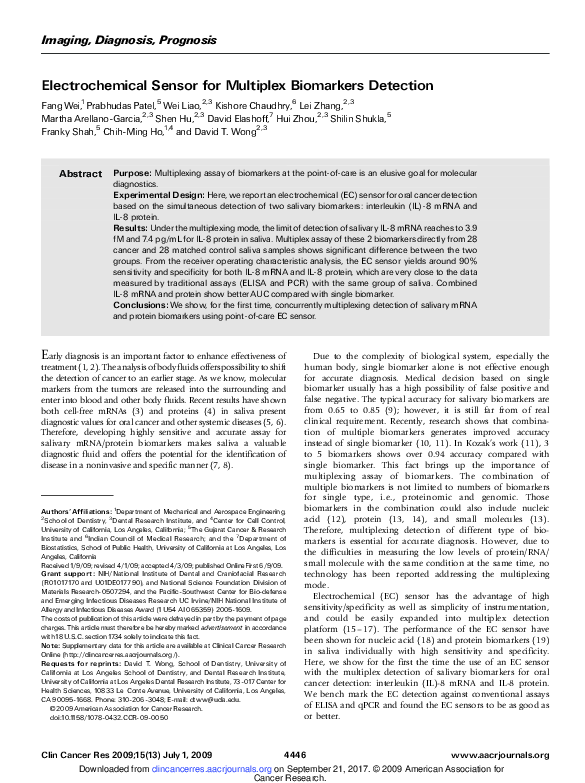 (PDF) Electrochemical Sensor for Multiplex Biomarkers Detection