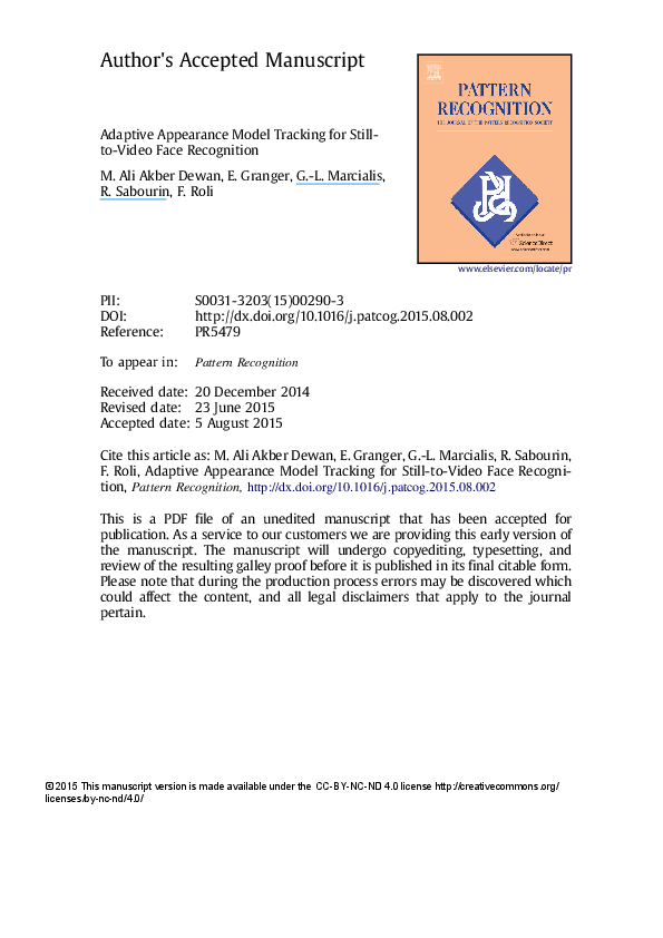 (PDF) Adaptive appearance model tracking for still-to-video face ...