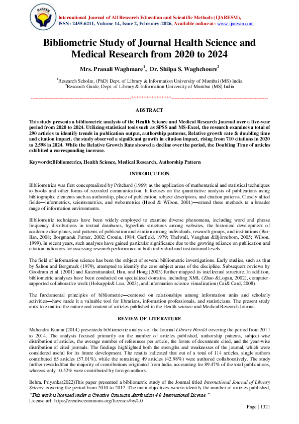 (PDF) Bibliometric Study of Journal Health Science and Medical Research ...
