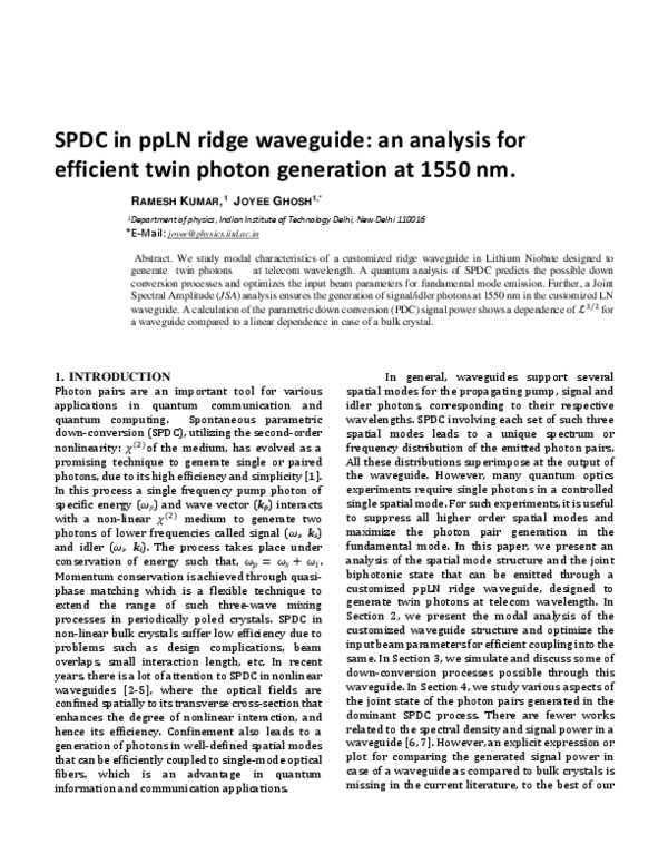 (PDF) Guided wave SPDC in Lithium Niobate: A modal analysis for ...