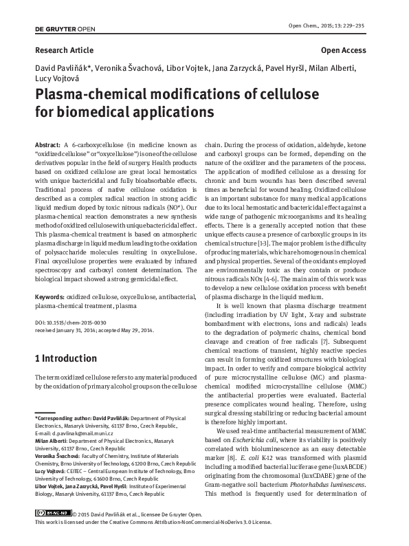 (PDF) Plasma-chemical modifications of cellulose for biomedical ...