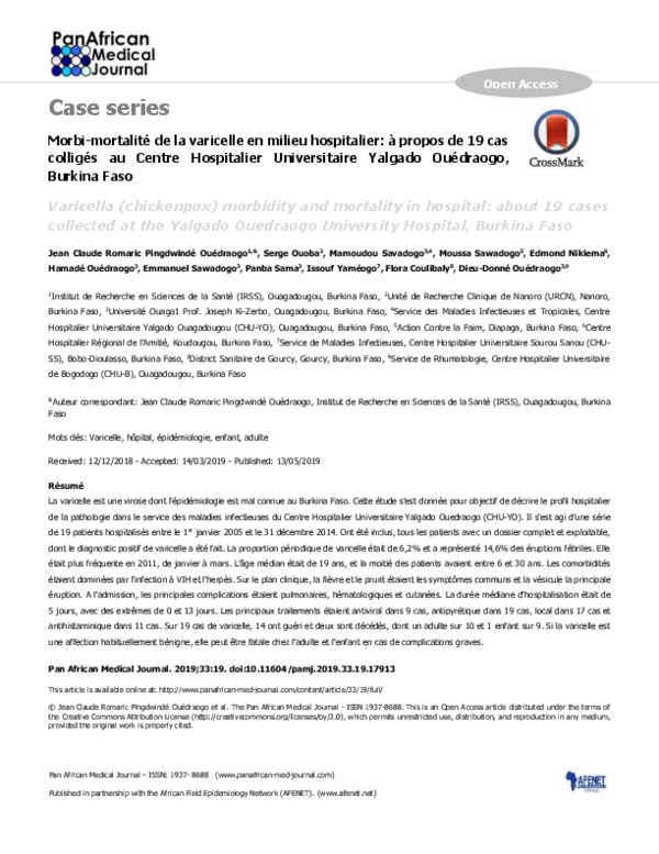 (PDF) Morbi-mortalit de la varicelle en milieu hospitalier: propos de ...