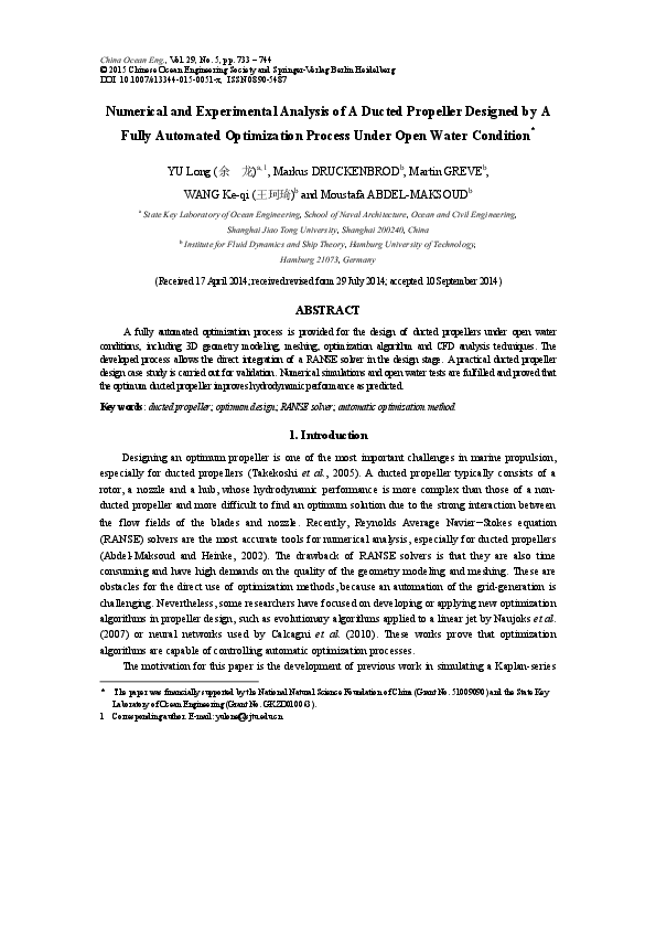 (PDF) Numerical and experimental analysis of a ducted propeller ...