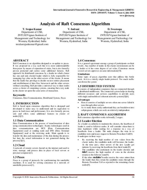 (PDF) Analysis of Raft Consensus Algorithm