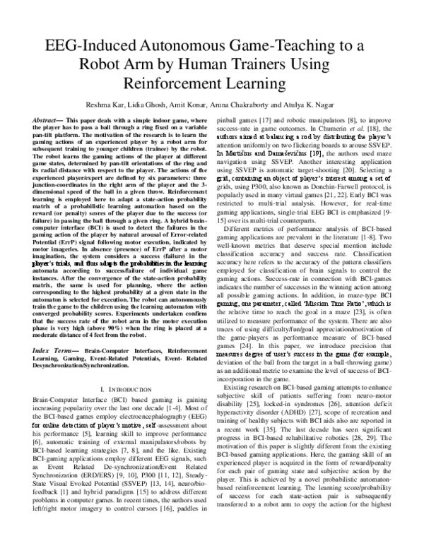(PDF) EEG-Induced Autonomous Game-Teaching to a Robot Arm by Human ...