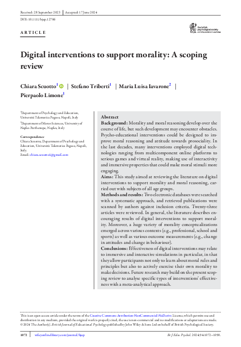 (PDF) Digital interventions to support morality: A scoping review