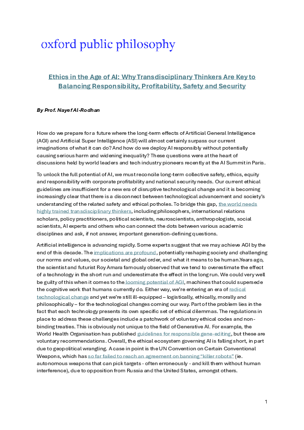(PDF) Ethics in the Age of AI: Why Transdisciplinary Thinkers Are Key ...