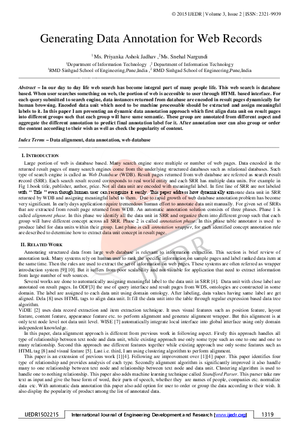 (PDF) Generating Data Annotation for Web Records