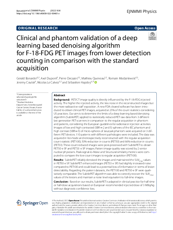 (PDF) Clinical and phantom validation of a deep learning based ...