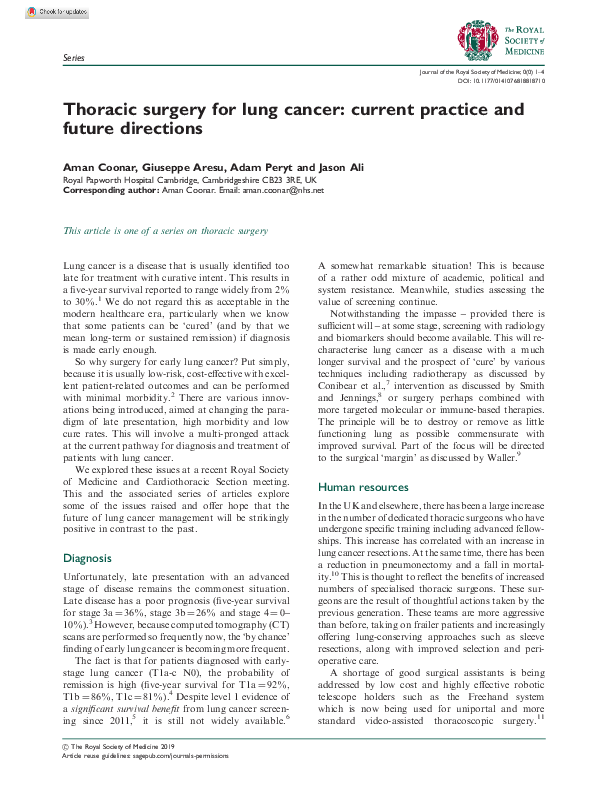 (PDF) Thoracic surgery for lung cancer: current practice and future ...
