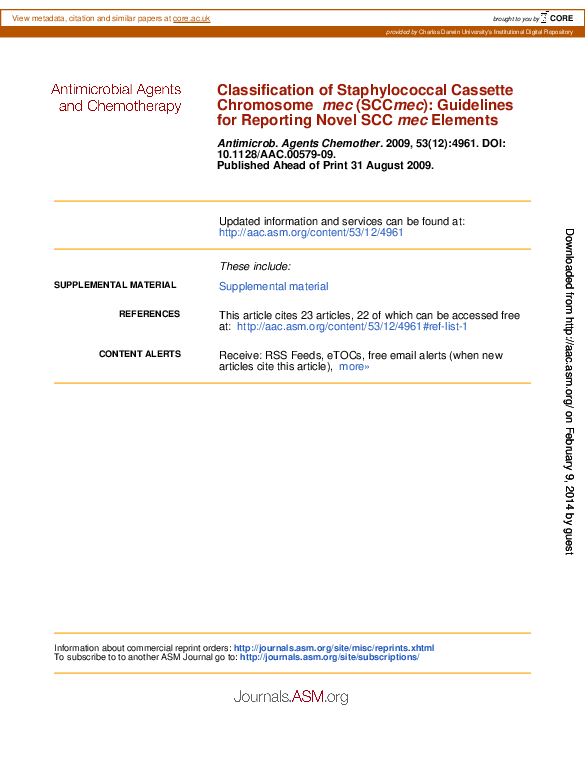 (PDF) Classification of Staphylococcal Cassette Chromosome mec (SCC mec ...