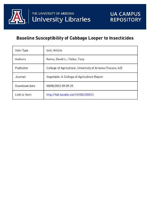(PDF) Baseline Susceptibility of Cabbage Looper to Insecticides
