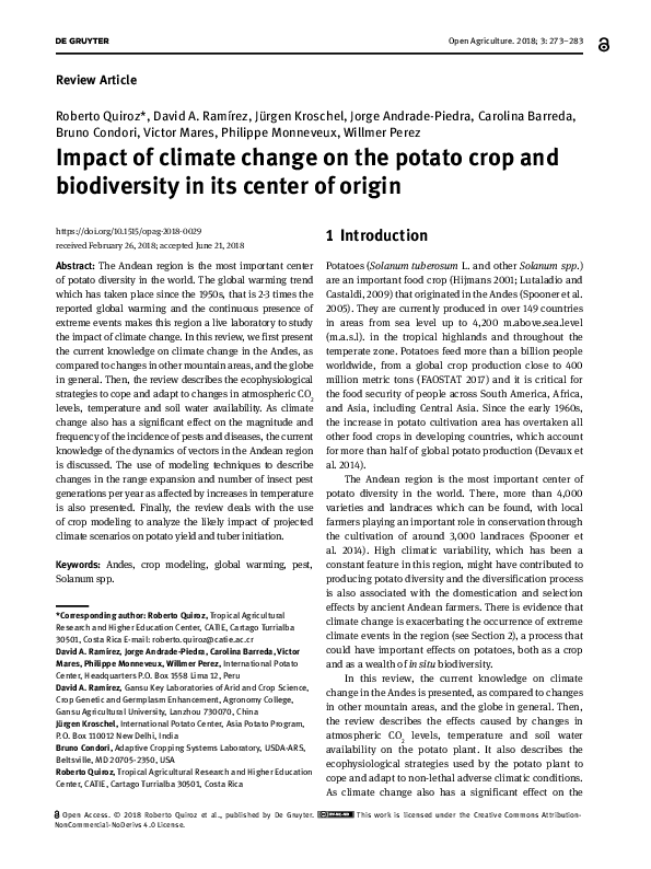 (PDF) Impact of climate change on the potato crop and biodiversity in ...
