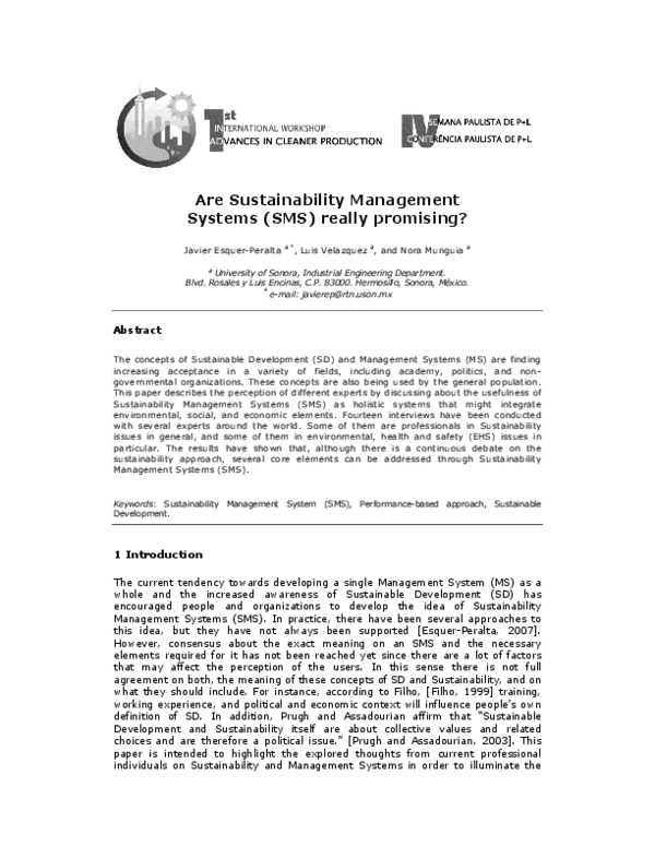 (PDF) Are Sustainability Management Systems (SMS) really promising?