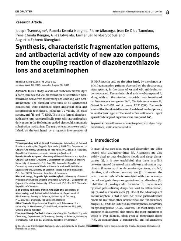 (PDF) Synthesis, characteristic fragmentation patterns, and ...