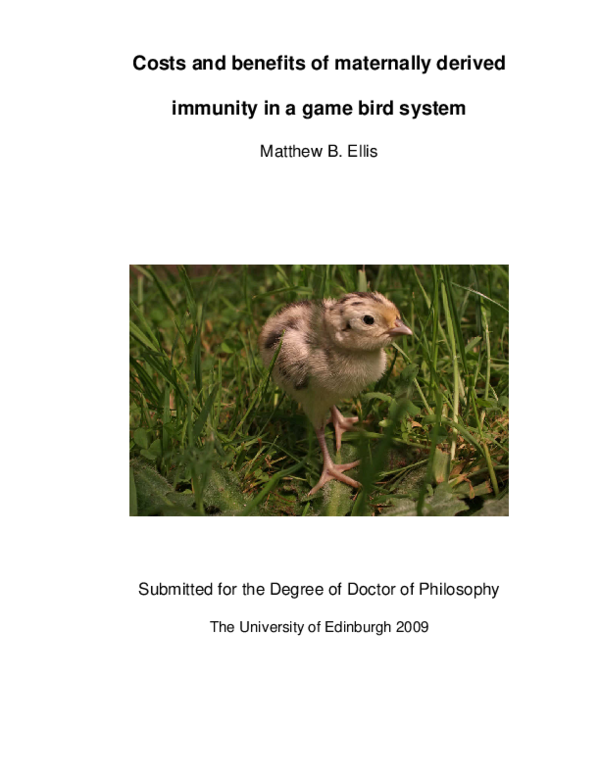 (PDF) Costs and benefits of maternally derived immunity in a game bird ...