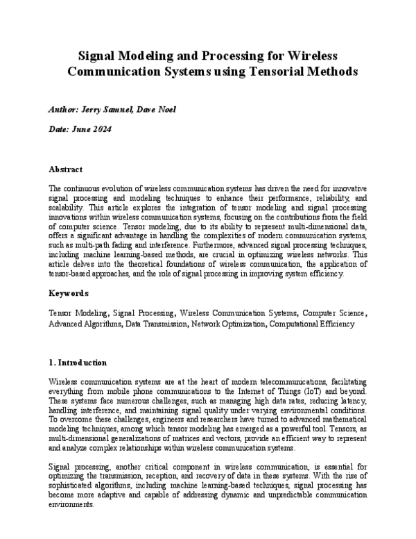 (PDF) Signal Modeling and Processing for Wireless Communication Systems ...