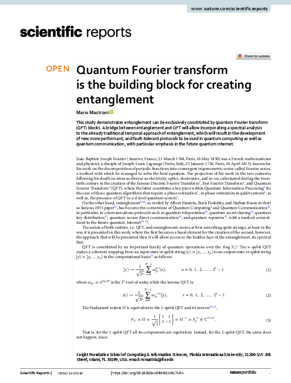 (PDF) Quantum Fourier transform is the building block for creating ...