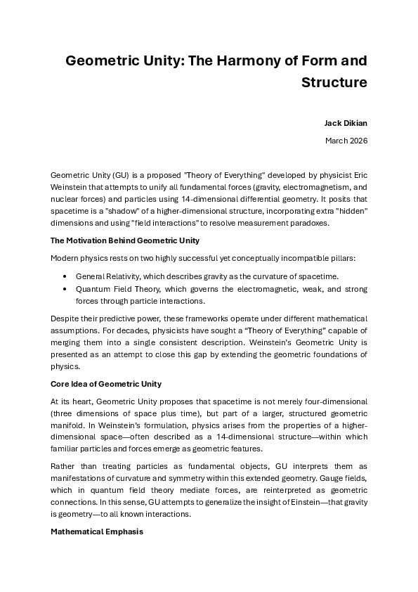 (PDF) Geometric Unity: The Harmony of Form and Structure