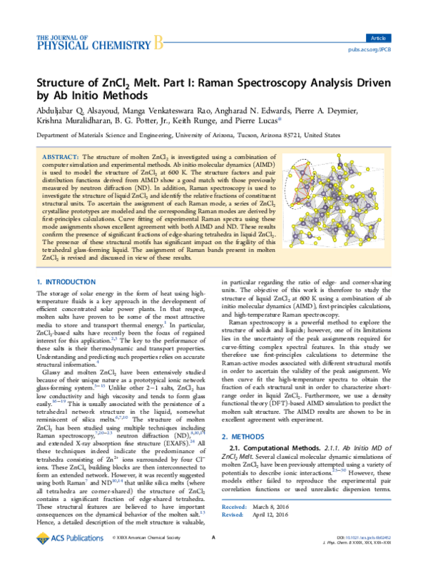 (PDF) Structure of ZnCl2 Melt. Part I: Raman Spectroscopy Analysis ...