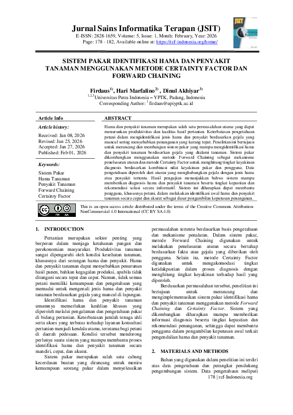 (PDF) Jurnal Sains Informatika Terapan (JSIT