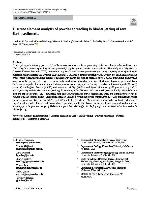 (PDF) Discrete element analysis of powder spreading in binder jetting ...