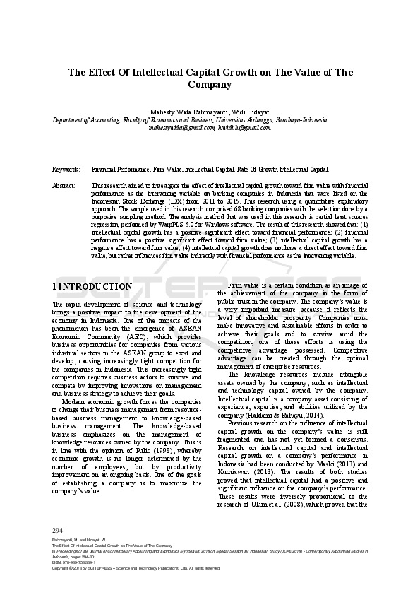 (PDF) The Effect Of Intellectual Capital Growth on The Value of The Company