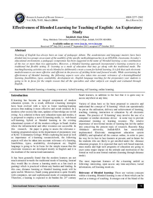(PDF) Effectiveness of Blended Learning for Teaching of English: An ...
