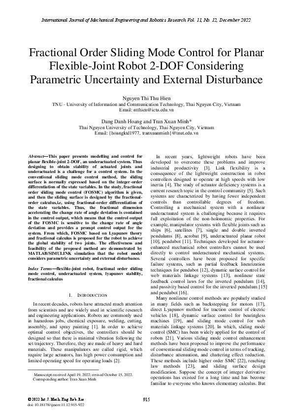 (PDF) Fractional Order Sliding Mode Control for Planar Flexible-Joint ...