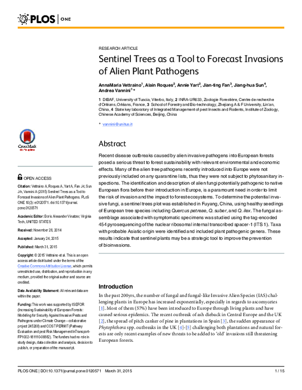 (PDF) Sentinel trees as a tool to forecast invasions of alien plant ...