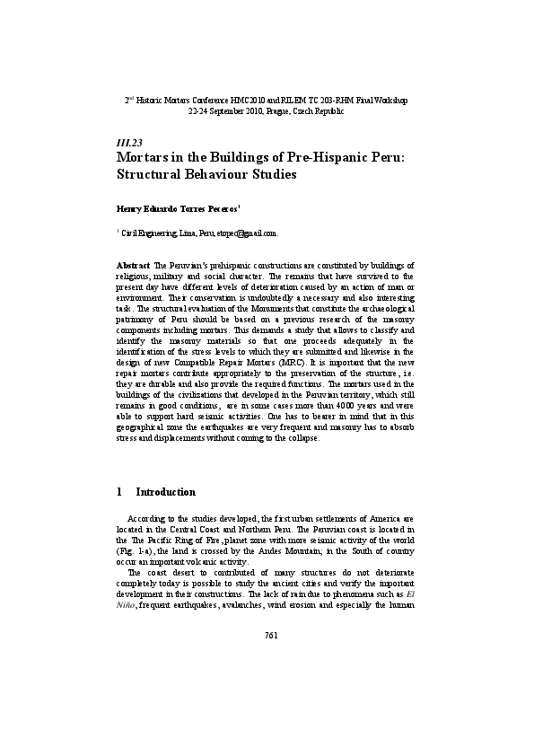 (PDF) Mortars in the Buildings of Pre-Hispanic Peru : Structural ...